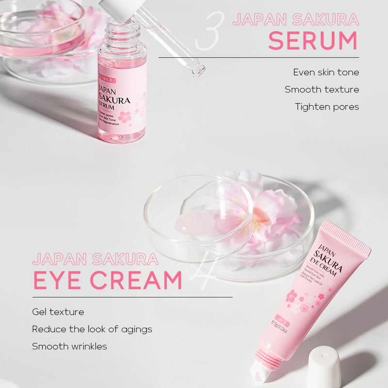 Skin Care Set JAPAN SAKURA Women Beauty Gift Sets Skin Care Kit With Cleanser, Toner, Lotion, Serum, Eye Cream, Face Cream Travel Kit For Women Teen Girls Mom Daughter TSA-friendly Sizes 6pcs