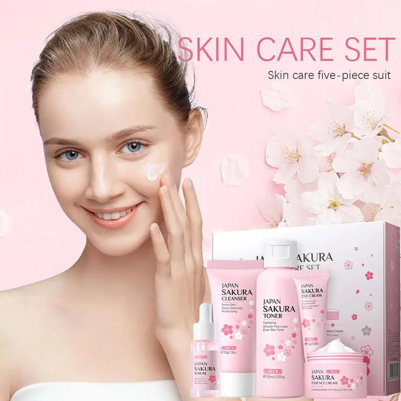 5/3pcs/Set Sakura Skin Care Sets Face Cream Serum Toner Facial Cleanser Sunscreen Eye Cream Gift Box Face Skin Care Set Product