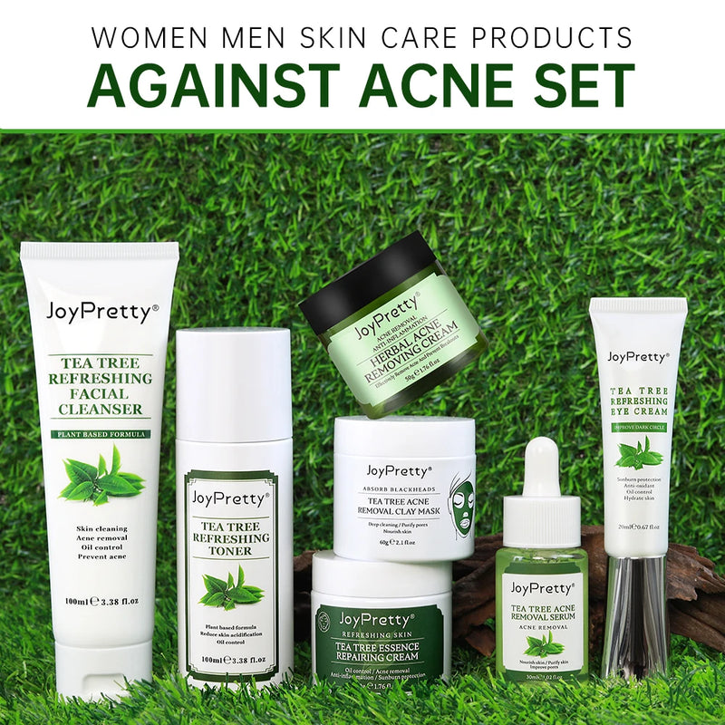 Acne Pore Skin Care Kit Tea Tree Face Cream Cleanser Toner Clay Mask Cleaning Skincare Set Dark Circles Eye Cream Cosmetics