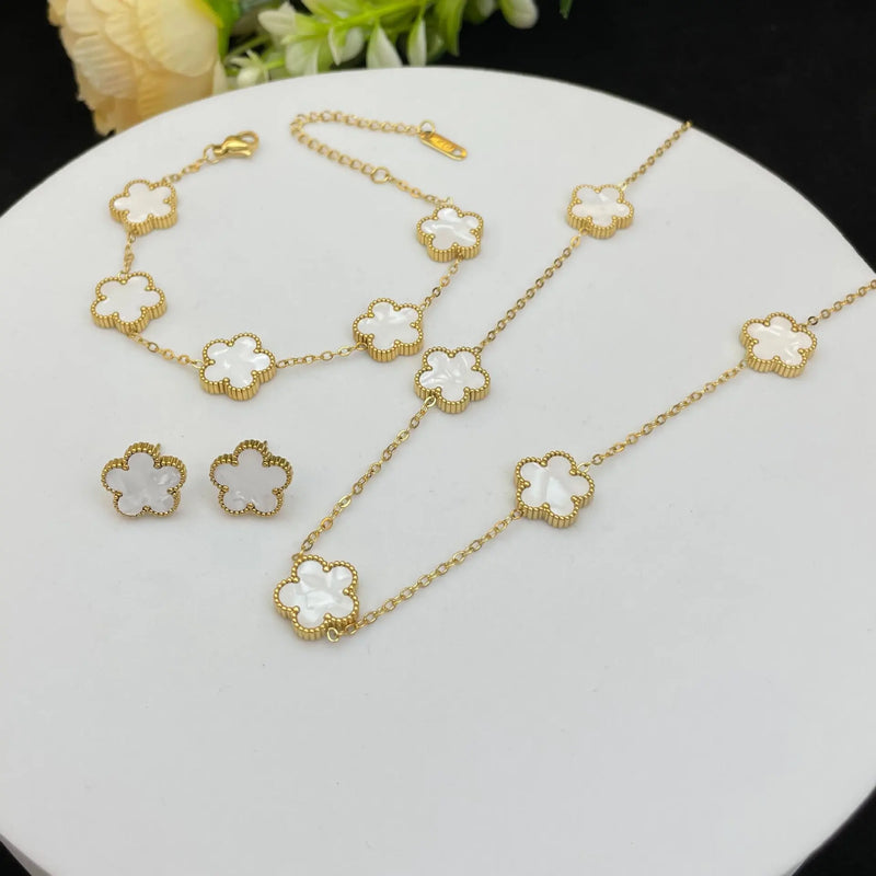 Jewelry Clover five-leaf stainless steel bracelet Necklace Earrings Jewelry set luxurious high quality party gifts