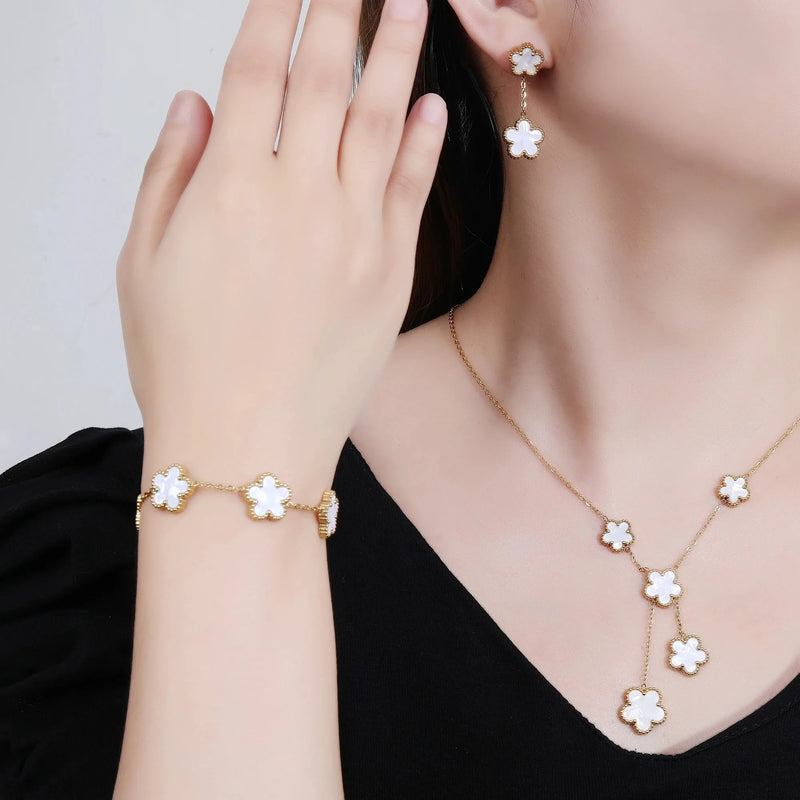 Jewelry Clover five-leaf stainless steel bracelet Necklace Earrings Jewelry set luxurious high quality party gifts