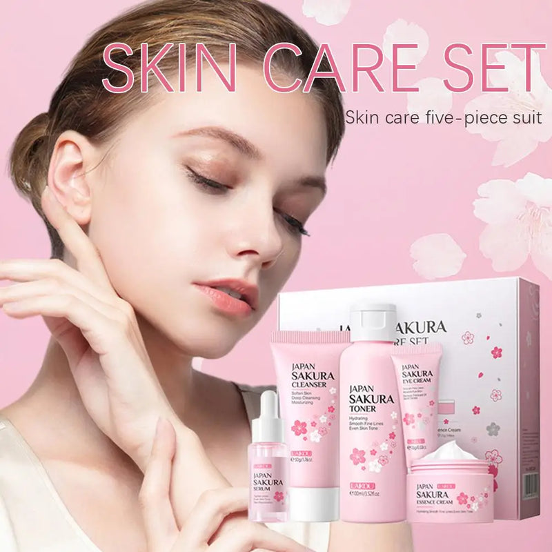 5/3pcs/Set Sakura Skin Care Sets Face Cream Serum Toner Facial Cleanser Sunscreen Eye Cream Gift Box Face Skin Care Set Product