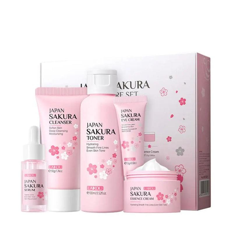 5/3pcs/Set Sakura Skin Care Sets Face Cream Serum Toner Facial Cleanser Sunscreen Eye Cream Gift Box Face Skin Care Set Product