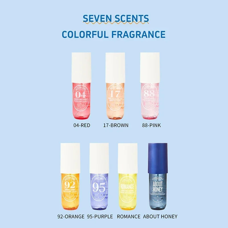 7pcs Cross Border Brazilian Body Spray Lasting Deodorant Fruit Flavor Fragrance Nourishing Skin Genuine Female Cosmetics 90ml